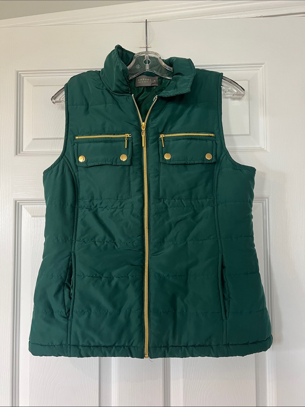 Casual identity Forest Green Quilted Puffer Vest with Gold Hardware